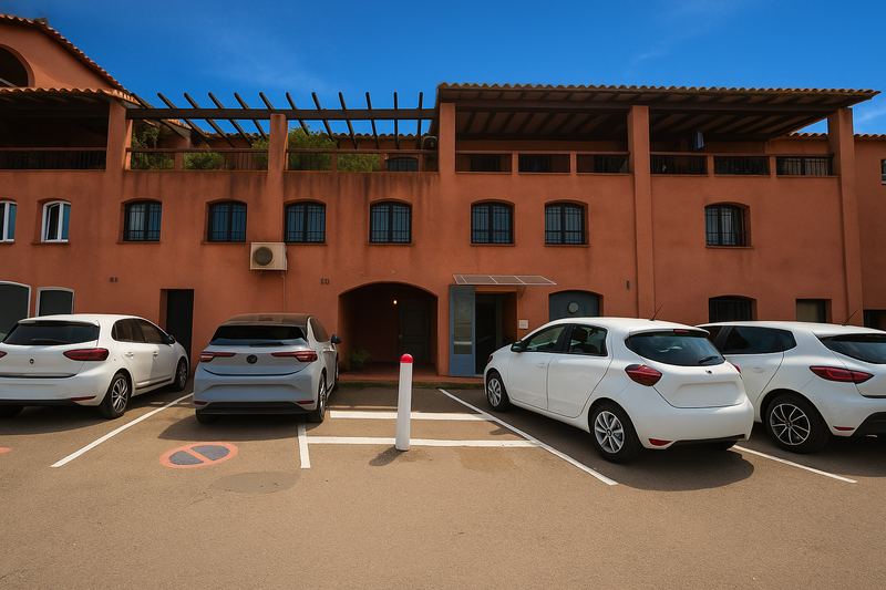 Façade de la résidence et parking privé